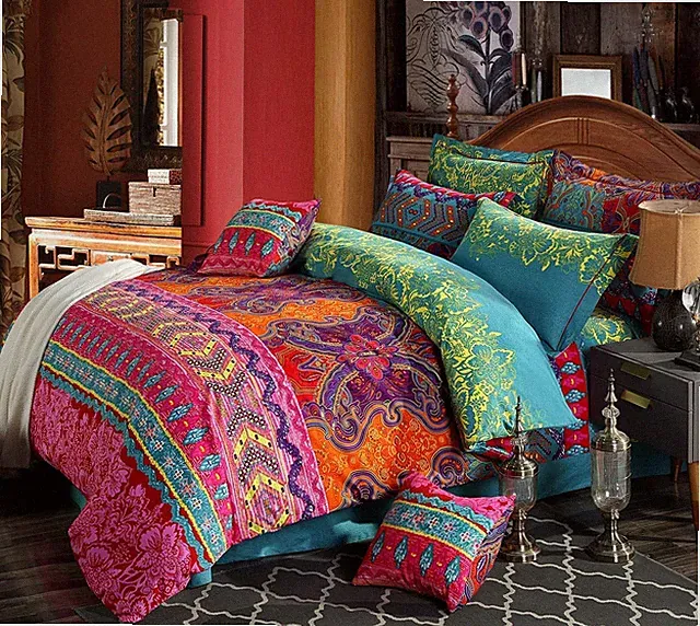 4 Pieces Bohemia Ethnic Bedding Sets,Brushed Cotton Boho Duvet Cover Sets Sup...