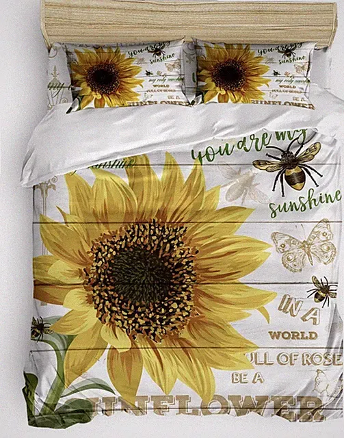 4 Pieces Duvet Cover Set 1 Duvet Cover+2 Pillow Shams+1 Bed Sheet Sunflower Full