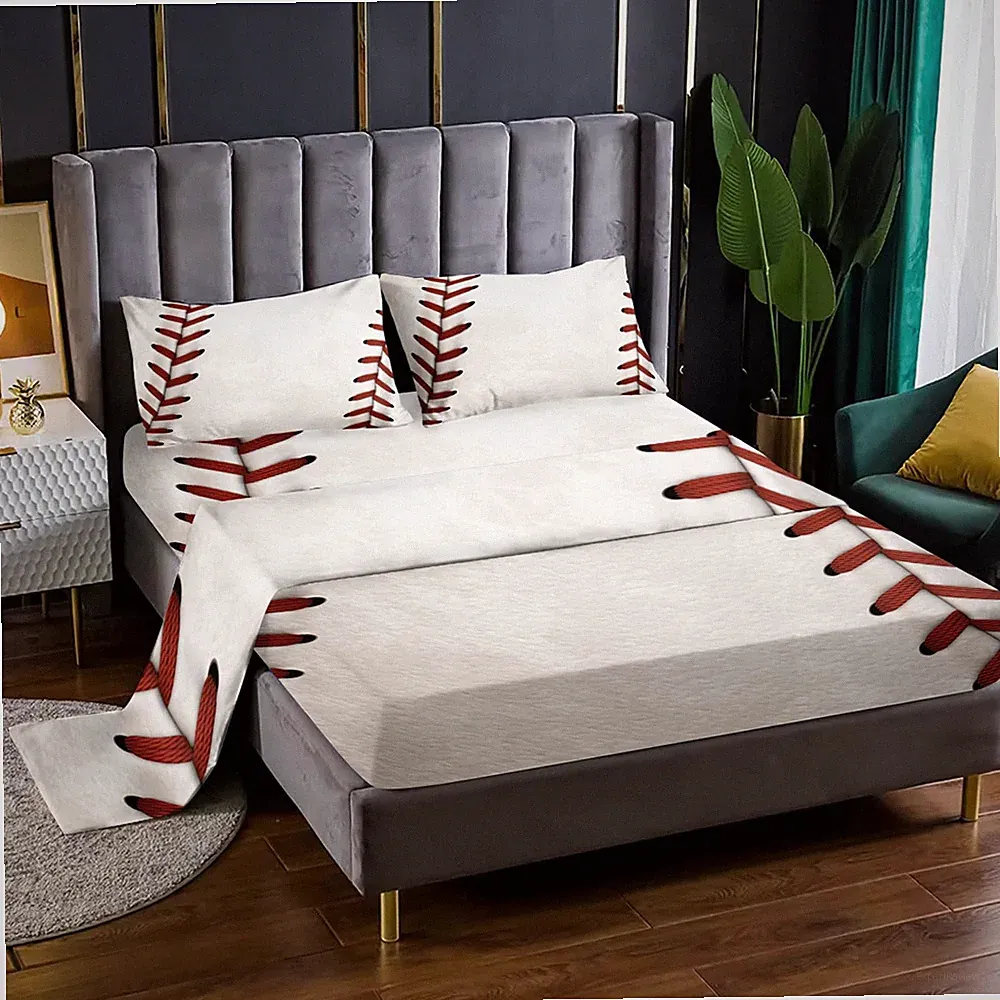 Baseball 4 Pieces Bed Sets Twin Size Baseball Bedding Sets with 16" Deep Pock...