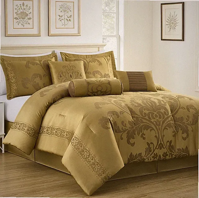 Chezmoi Collection 4-Piece Royal Floral Jacquard Woven Comforter Set, Gold