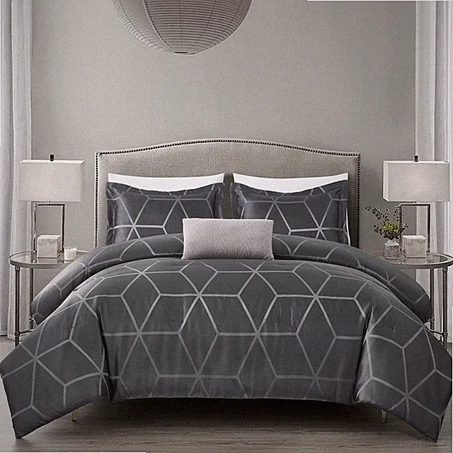 Chezmoi Collection Corvo 4-Piece Modern Geometric Lattice Jacquard Comforter Set
