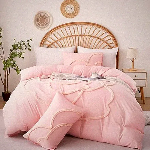 Duvet Cover Size, 3 Pieces Duvet Covers Set, Boho Tufted Queen Camellia-pink