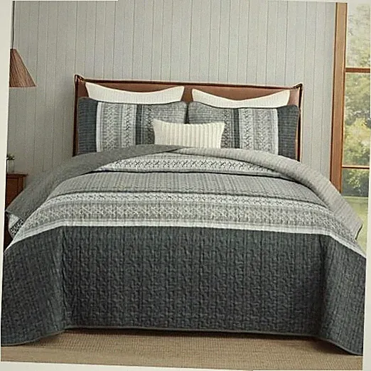 Quilt Set Queen, Soft Striped Texture Bedspread Coverlet Queen (96"x90") Grey